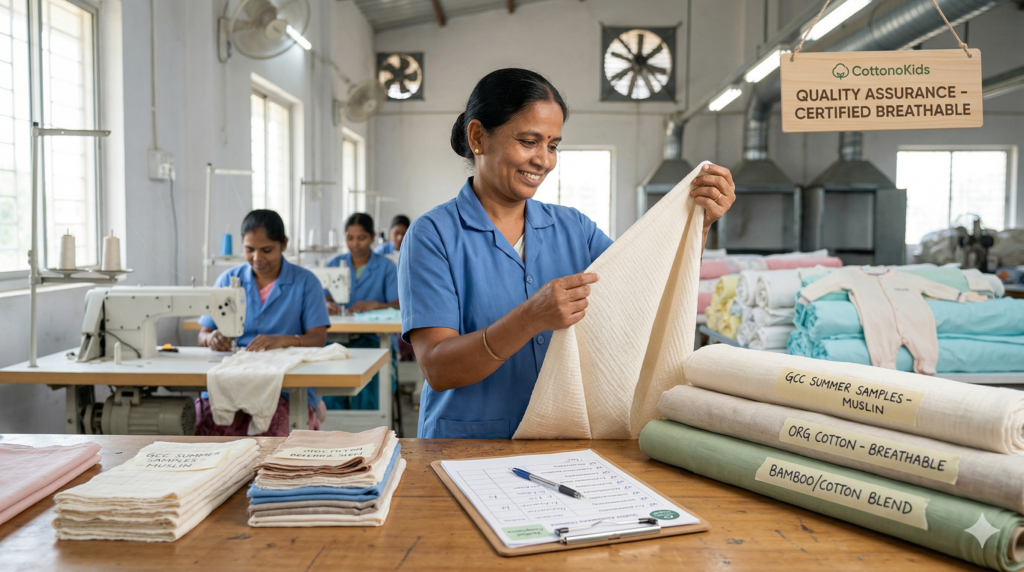 Organic cotton baby clothes for UAE market" or "Breathable linen kids wear Saudi Arabia.